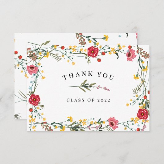 Rode gele bloem bedankkaart (Voorkant / Achterkant)