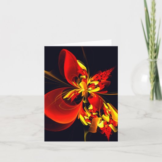 Rode Gele Bloem Moderne Abstracte Kunstpatroon #10 Kaart (Voorkant)