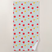 Rode gele bloemen groene blauwe cirkel polka dot strandlaken (Voorkant)