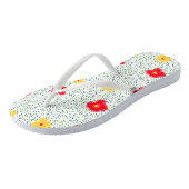 Rode gele bloemen groene blauwe cirkel polka dot teenslippers (Schuin)