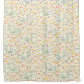 Rode, gele bloemen met blauwe fiets douchegordijn (Voorkant)