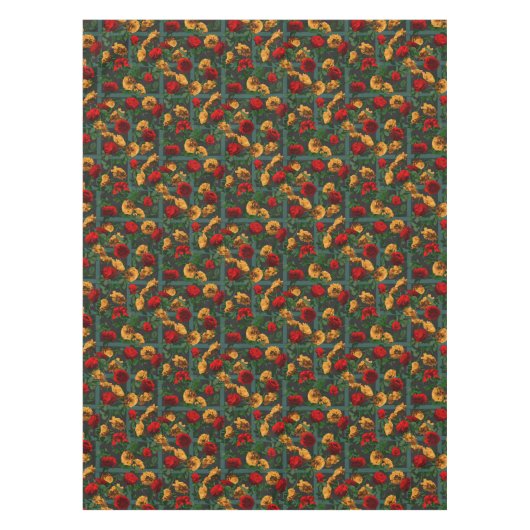 Rode Gele Bloemen Rozen Tafelkleed (Voorkant)