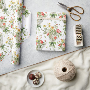 Rode Gele Bloemen Verjaardag Cadeaupapier