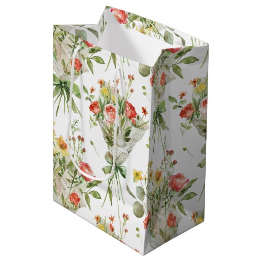 Rode Gele Bloemen Verjaardag Medium Cadeauzakje (Voorkant Gekanteld)