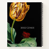 Rode & Gele Botanische Tulp op Zwart Notitieboek (Achterkant)