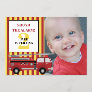 Rode Gele Brandweerwagen Kind 2e Verjaardag Foto I Kaart