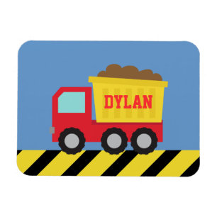 Rode Gele Dump Truck Kinderen Gepersonaliseerde Ma Magneet