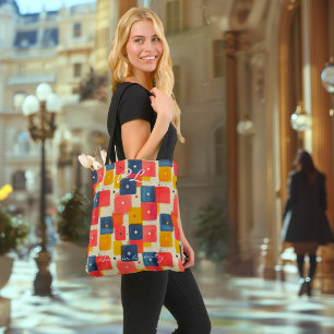 Rode, gele en blauwe Abstracte rechthoeken Tote Bag