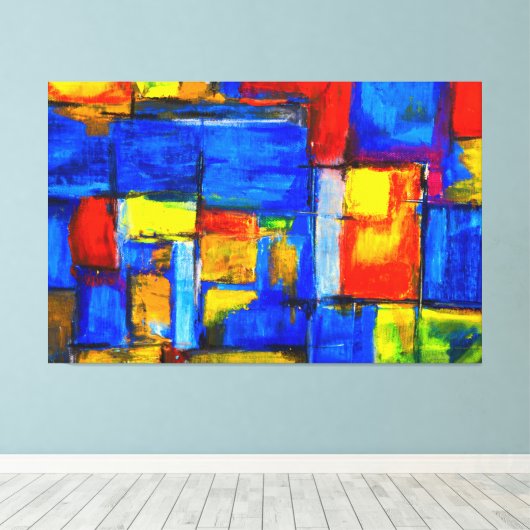 Rode, gele en blauwe Abstracte wandkunst Canvas Afdruk (Insitu (Houten vloer))