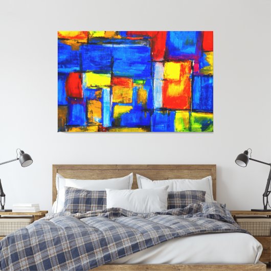 Rode, gele en blauwe Abstracte wandkunst Canvas Afdruk (Insitu (Slaapkamer))