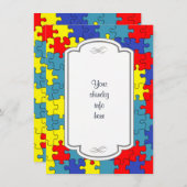 Rode, gele en blauwe autisme Puzzle Invitation Kaart (Voorkant / Achterkant)