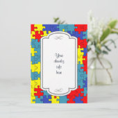 Rode, gele en blauwe autisme Puzzle Invitation Kaart (Staand voorkant)