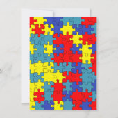 Rode, gele en blauwe autisme Puzzle Invitation Kaart (Achterkant)