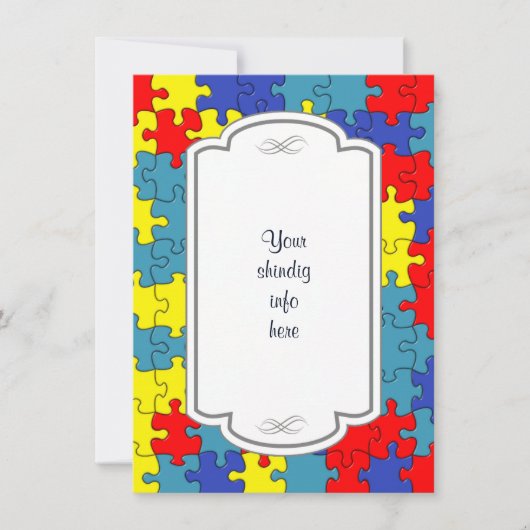 Rode, gele en blauwe autisme Puzzle Invitation Kaart (Voorkant)