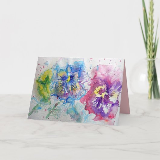 Rode, Gele en Blauwe Violen Bloem Aquarel Kaart (Voorkant)