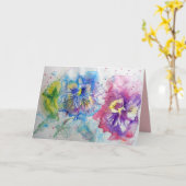 Rode, Gele en Blauwe Violen Bloem Waterverf Kaart (Gele Bloem)