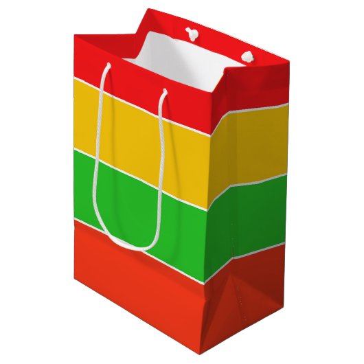 Rode, gele en limoengroene strepen medium cadeauzakje (Voorkant Gekanteld)