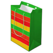 Rode, gele en limoengroene strepen medium cadeauzakje (Voorkant Gekanteld)