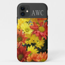 rode, gele en oranje margriet bloemen, monogram