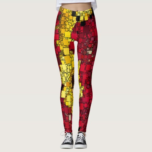 Rode, gele en schaduwen van gouden mini-dozen leggings (Voorkant)