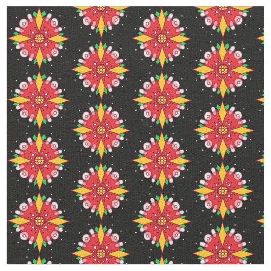 Rode Gele Floral Stof (Close Up)