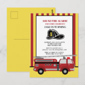 Rode Gele Gestreepte Brandweerwagen Kinder 4e Verj Briefkaart (Voorkant / Achterkant)