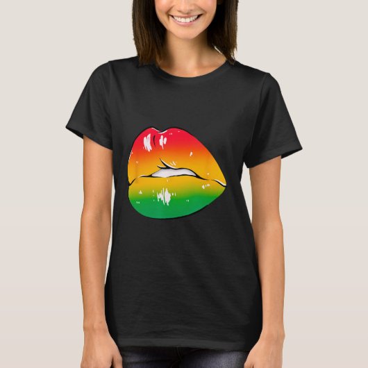 Rode Gele Groene Lippen Afrika Mode Lip Kunst Ontw T-shirt (Voorkant)