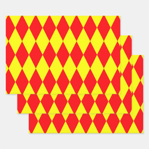 Rode Gele Harlekijn Geruite Ontwerp Inpakpapier Vel