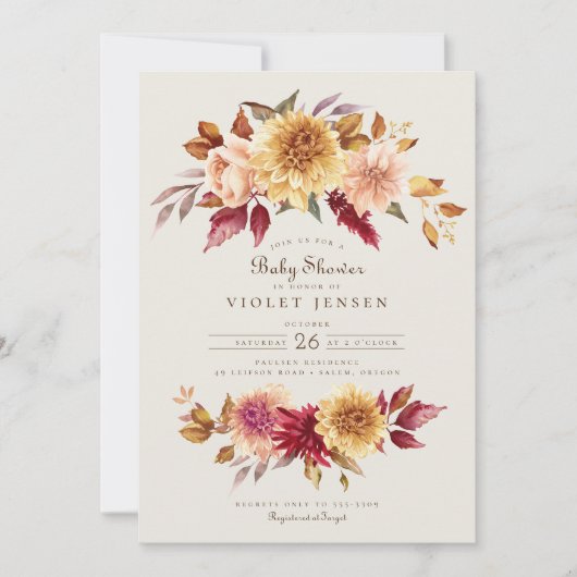 Rode Gele Herfst Bloemen Meisje Baby shower Kaart (Voorkant)