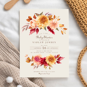 Rode Gele Herfst Bloemen Meisje Baby shower Kaart