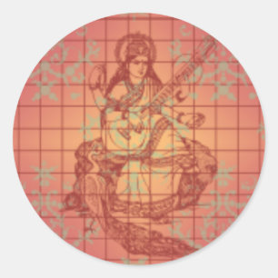 rode gele hindu Goddess Saraswati Wisdom India Ronde Sticker