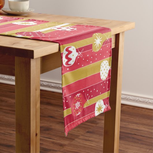 Rode Gele Kerstboom Ornamenten Lange Tafelloper (Voorbeeld)