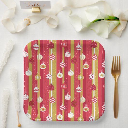 Rode Gele Kerstboom Ornamenten Papieren Bordje (Huwelijk)