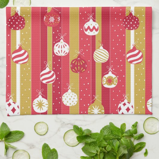 Rode Gele Kerstboom Ornamenten Theedoek (Gevouwen)