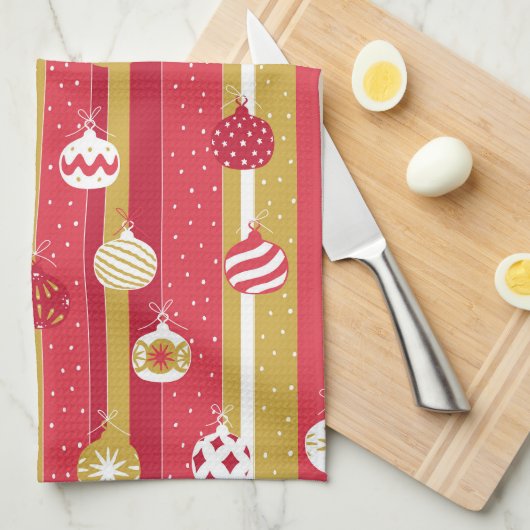 Rode Gele Kerstboom Ornamenten Theedoek (Quarter Fold)