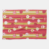 Rode Gele Kerstboom Ornamenten Theedoek (Horizontaal)