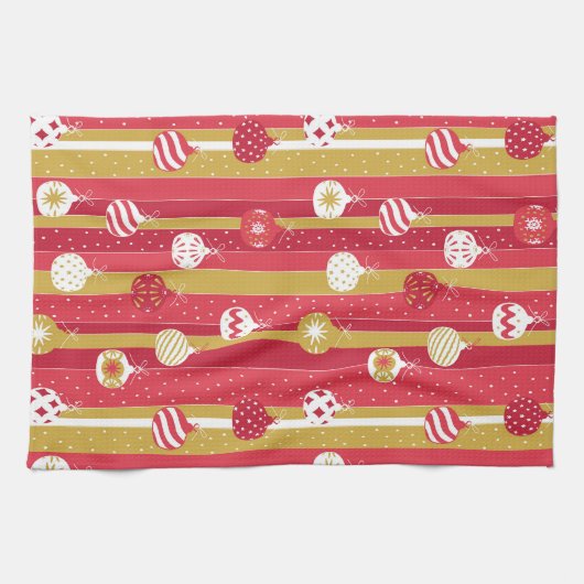 Rode Gele Kerstboom Ornamenten Theedoek (Horizontaal)