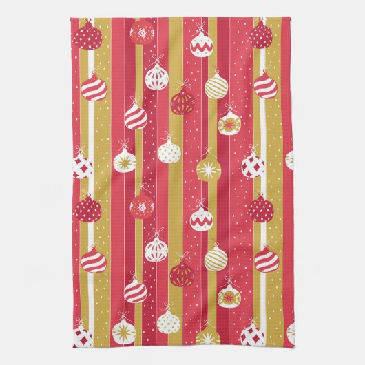 Rode Gele Kerstboom Ornamenten Theedoek (Verticaal)