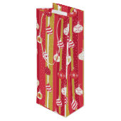 Rode Gele Kerstboom Ornamenten Wijn Cadeautas (Achterkant Gekanteld)