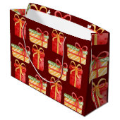 Rode, gele kerstcadeautjes donkerrode, grote cadea groot cadeauzakje (Achterkant Gekanteld)