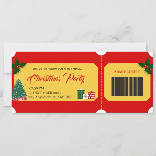 Rode & Gele Kerstfeesticket (Voorkant)