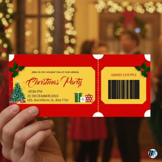 Rode & Gele Kerstfeesticket 