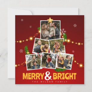 Rode & Gele Kerstkaarten met Gezinsfoto Collage Feestdagenkaart