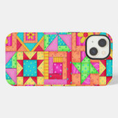 Rode Gele Kleurrijke Patchwork Dekbed Kunst iPhone Hoesje (Achterkant horizontaal)