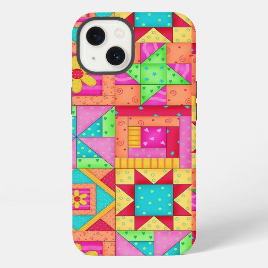 Rode Gele Kleurrijke Patchwork Dekbed Kunst iPhone Hoesje (Achterkant)