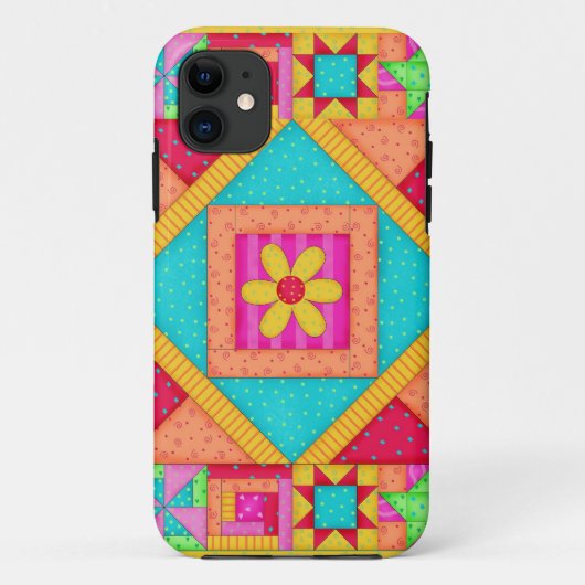 Rode gele kleurrijke patchwork Quilt Art Case-Mate iPhone Case (Achterkant)