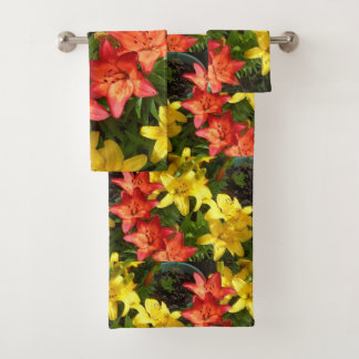 Rode & Gele Lelie Bloem Ontwerp Handdoek Set