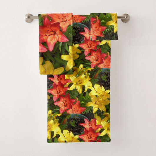 Rode & Gele Lelie Bloem Ontwerp Handdoek Set (Insitu)