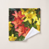 Rode & Gele Lelie Bloem Ontwerp Handdoek Set (Wasdoekje)