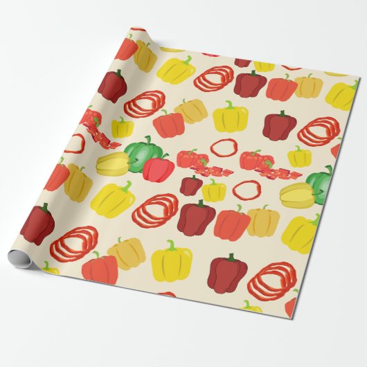 Rode & Gele Levendige Veggie Bell Pepper Cadeaupapier (Uitgerold)